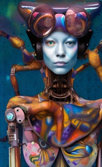 a woman with a robot head and goggles